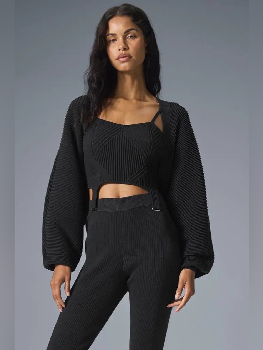 Alo Denim Knit Shawl Black Anthracite XS/S NWT